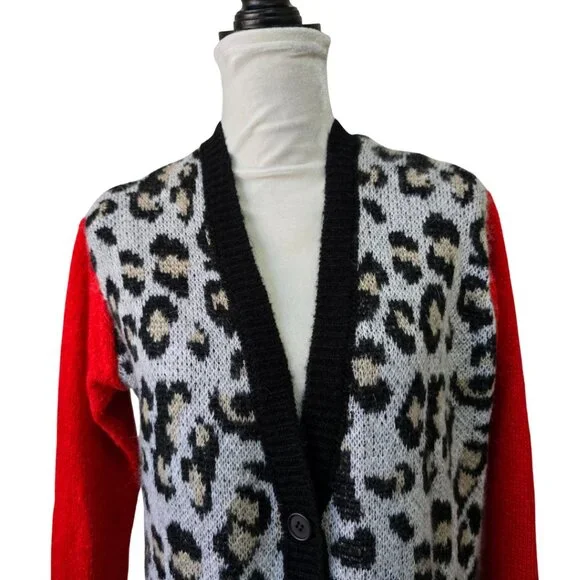 Niccolai Italy Mohair Cardigan Sweater Women's Leopard Print Color Block Small - Picture 3 of 11
